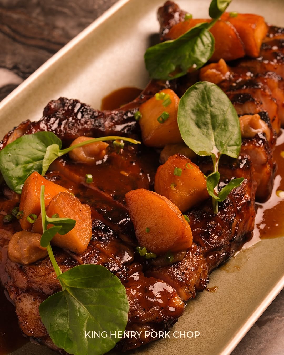 Pork Chop with fire-roasted grapes